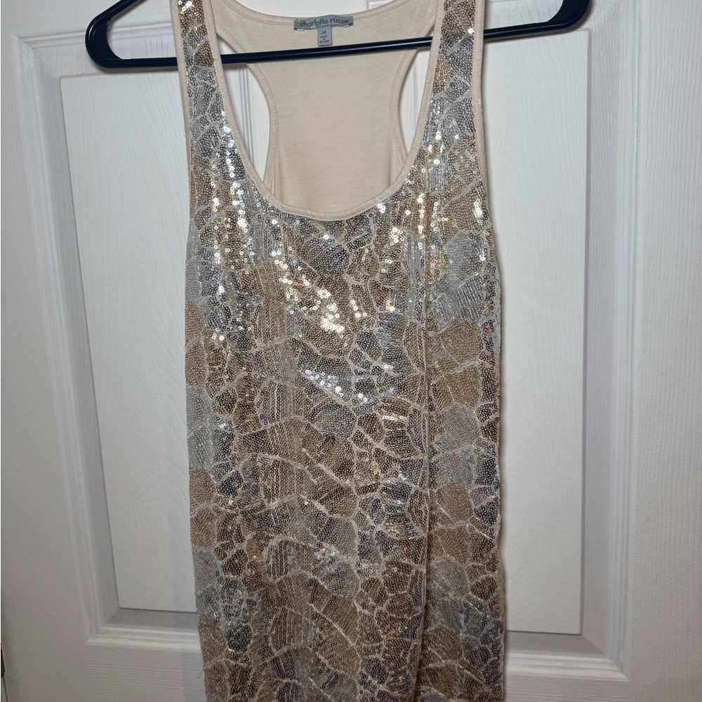 Charlotte Russe Sequin Beaded Racerback Tank - Gold & Silver